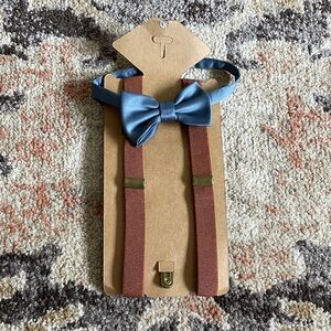 Boy’s Blue Bow Tie and Brown Suspenders Set